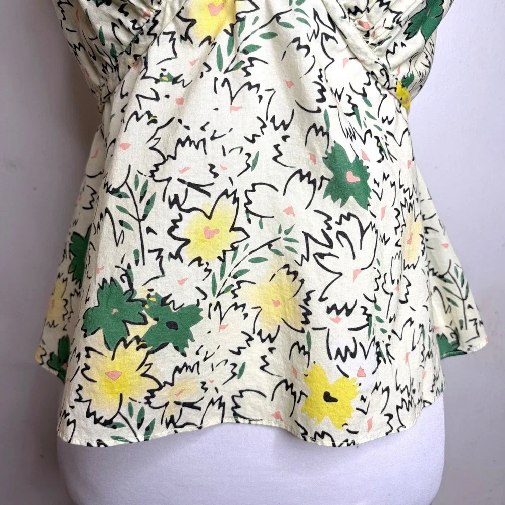 Anthropologie Hope For Flowers Floral Cami Top S Yellow Green Boho Cotton Tank - Picture 7 of 10